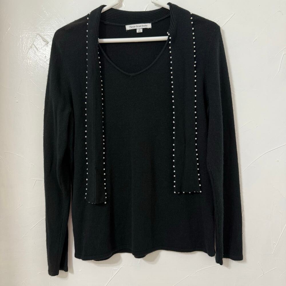Mercer Street Studio Designer Sweater Women's M Black Tie Preppy Soft Slimming